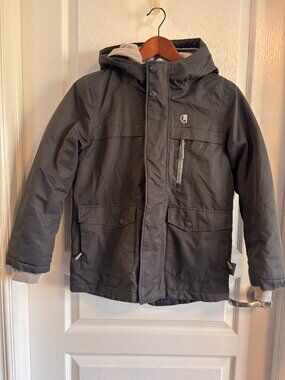 Liquid Boys Winter Jacket Size 10/12 Large Grey Fleece Lined Hooded Coat